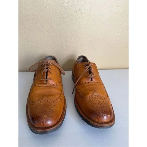 Sebago Men's Brattle Wing Tip Oxford Leather Shoe British Tan Vibram Sole SZ 7D
